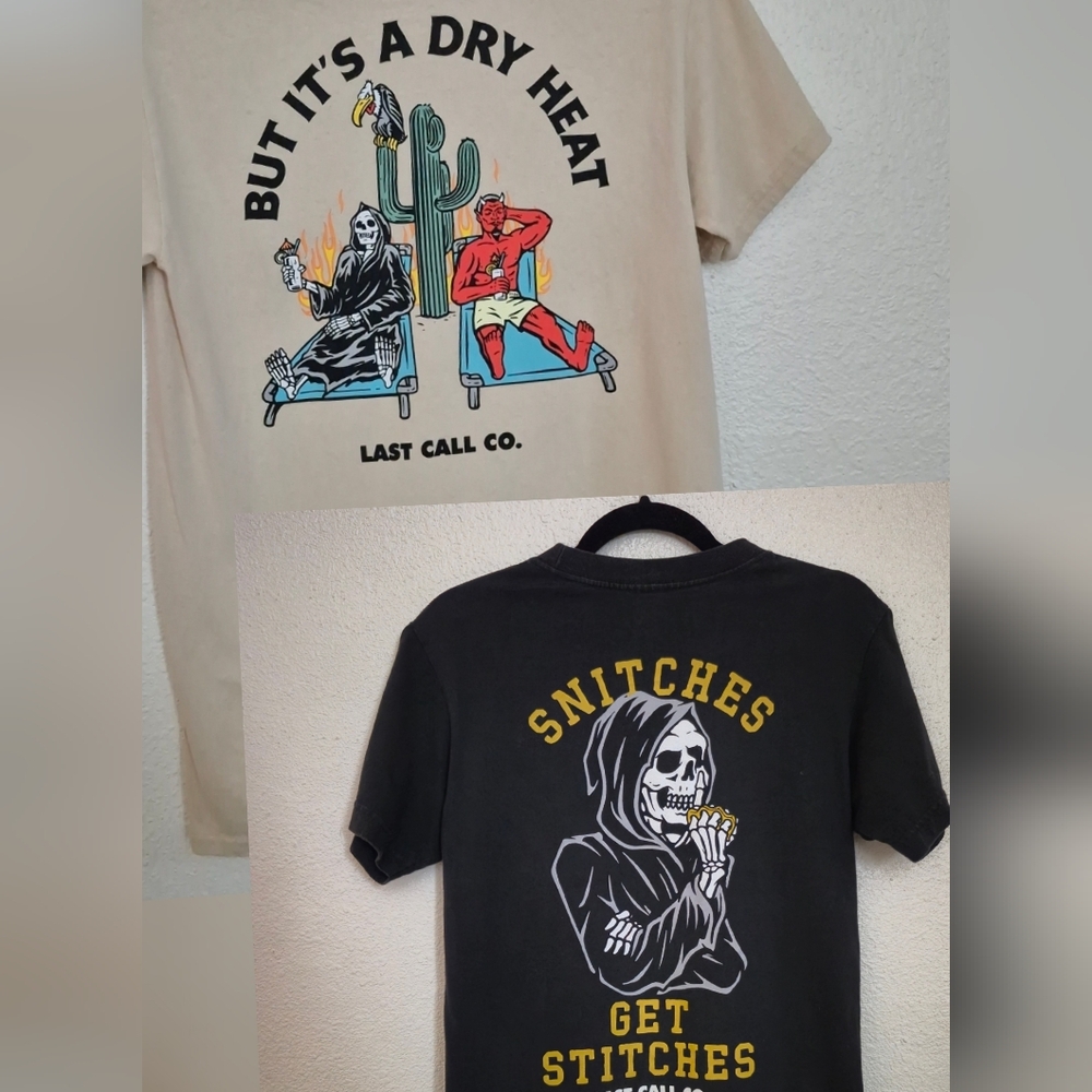 2 Shirt Lot Bundle Graphic T-Shirts Humorous Prints Skulls Womens Size S Grunge